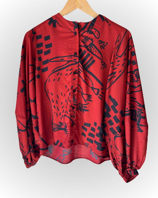 IRRITA Bell Sleeve Shirt - Blood Beasts Print by Rita Comparato