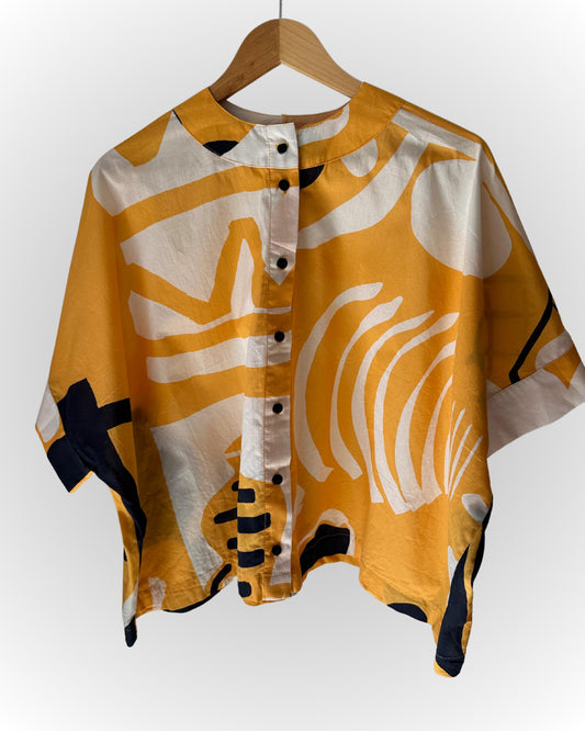 IRRITA Cropped "Tunisia Cotton" Shirt - Sunflower Print by Rita Comparato