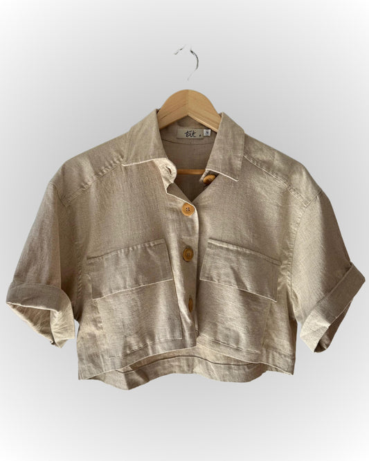 Ily Beige Crop Top - Comfy Cotton Tee for Everyday