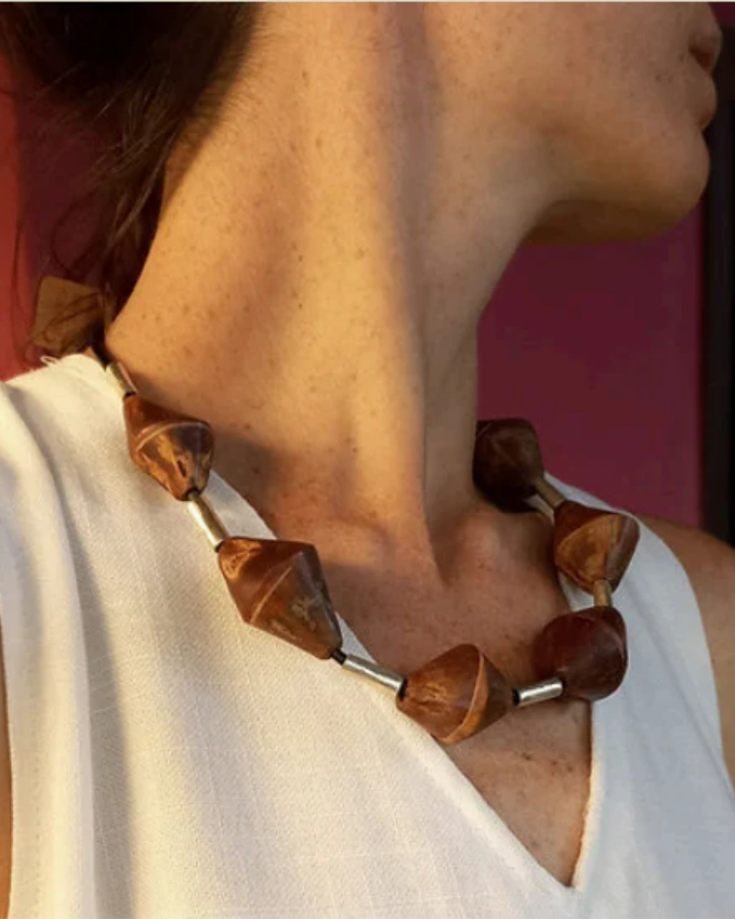 Rustic Coconut "Pião" Necklace - Leather Cord & Silver Accents