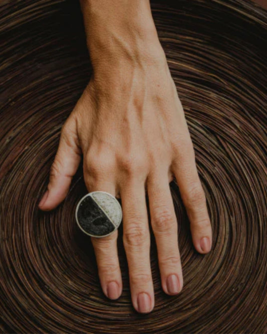 Sustainable "Ribeirinho" Ring: Upcycled Coconut, Eggshell & Silver