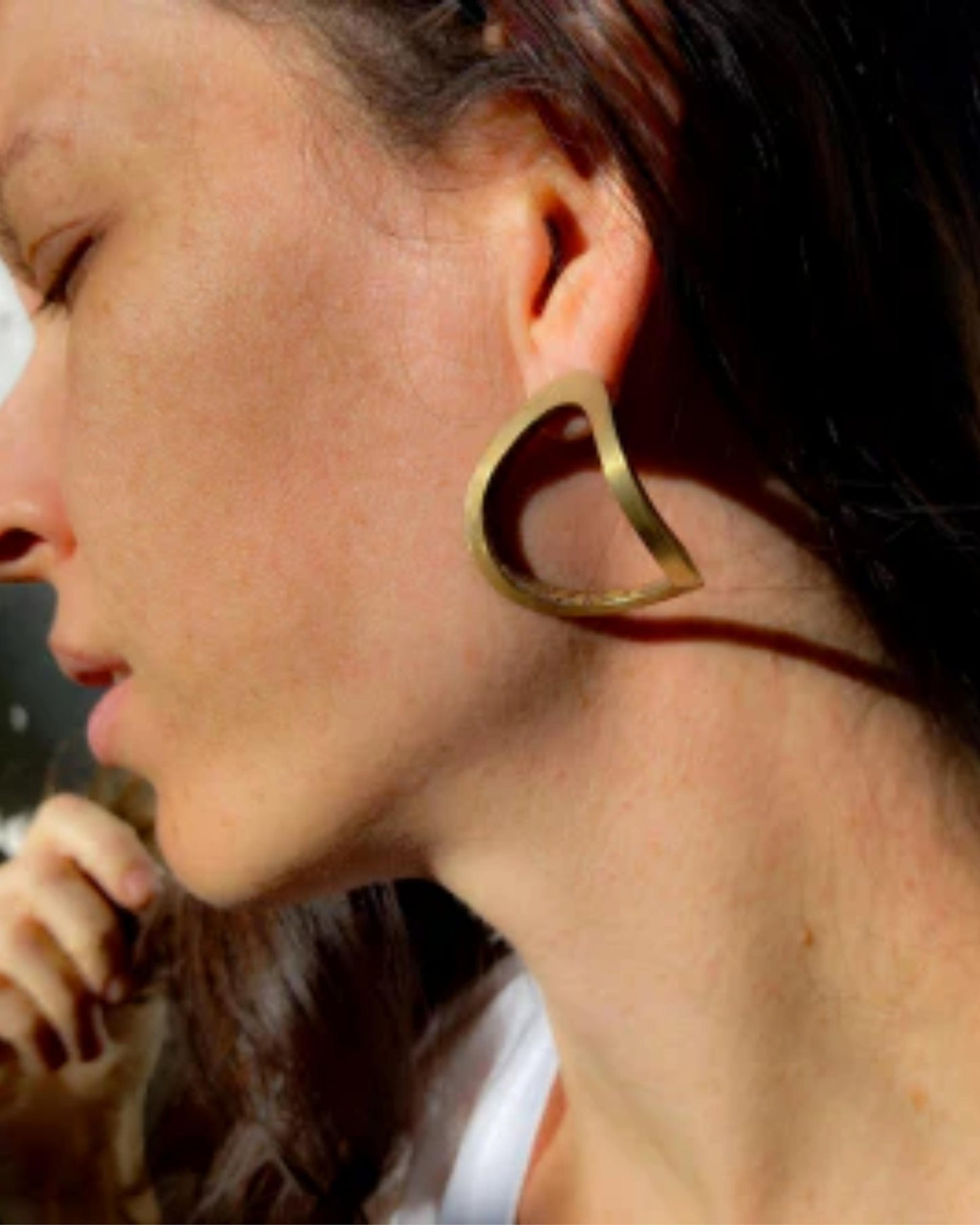 Sculptural Curved Earrings: Silver, Brass, and Piaçava