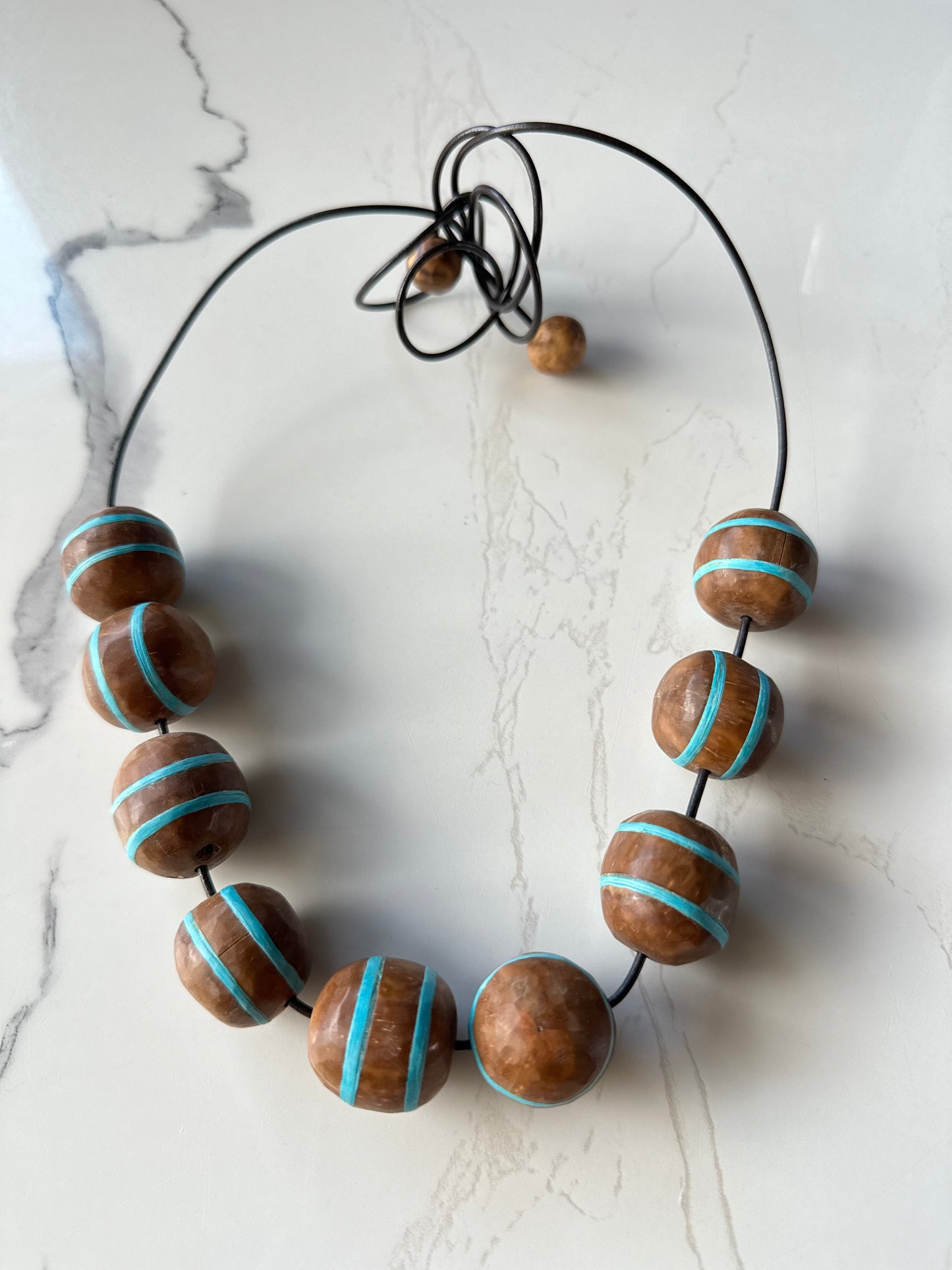 Turquoise Dream - Piaçava & Leather Necklace