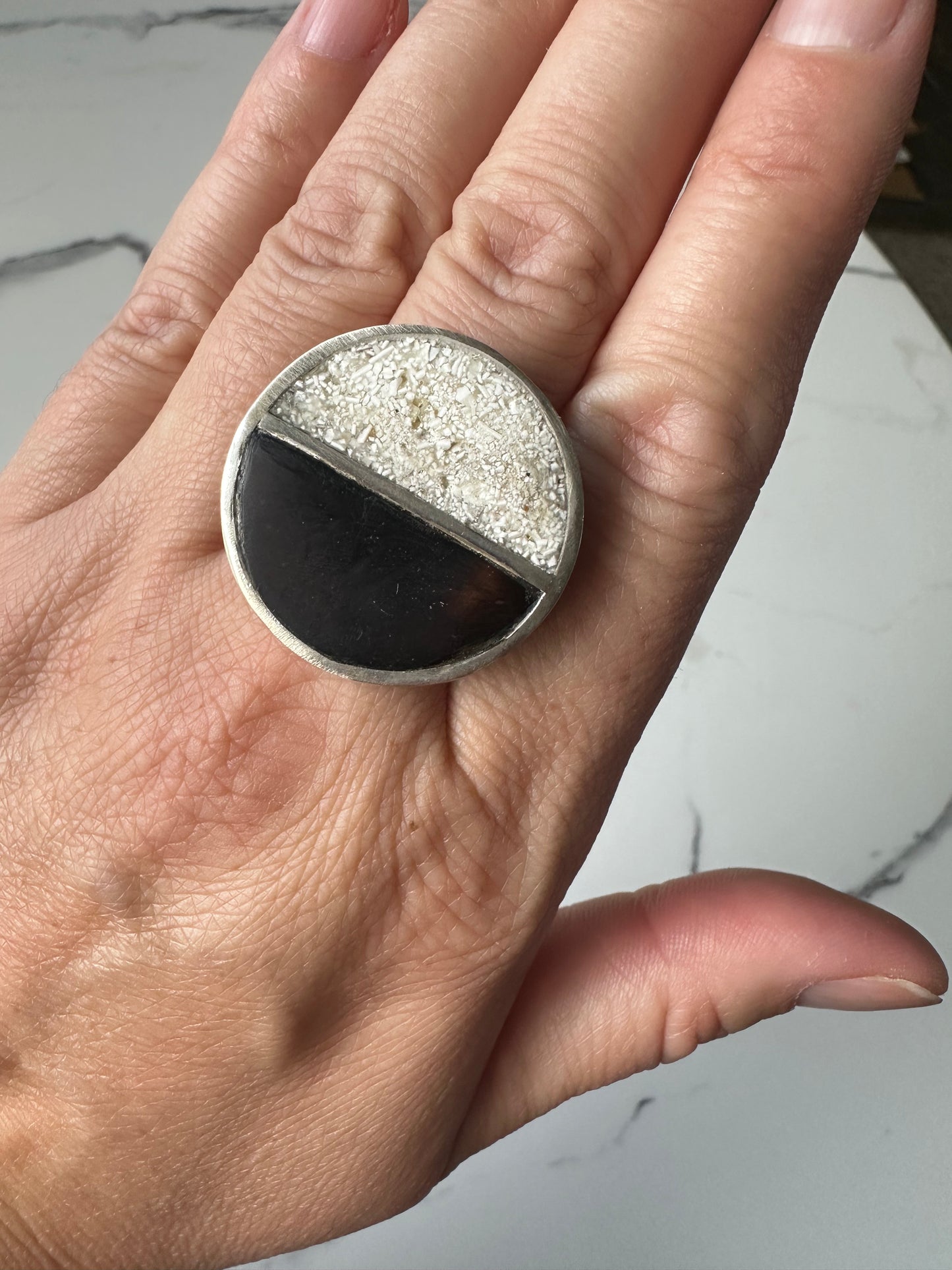 Sustainable "Ribeirinho" Ring: Upcycled Coconut, Eggshell & Silver