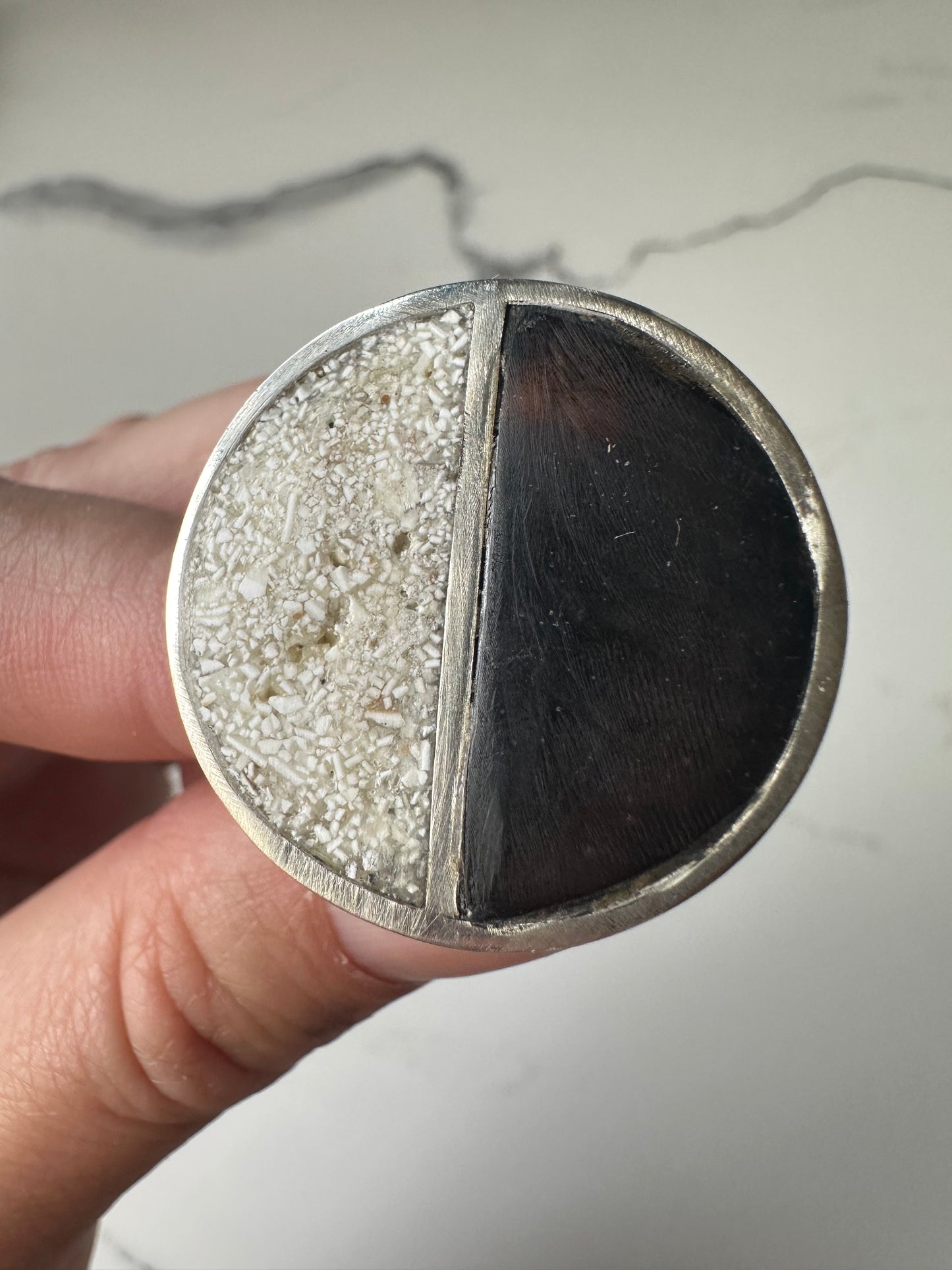 Sustainable "Ribeirinho" Ring: Upcycled Coconut, Eggshell & Silver