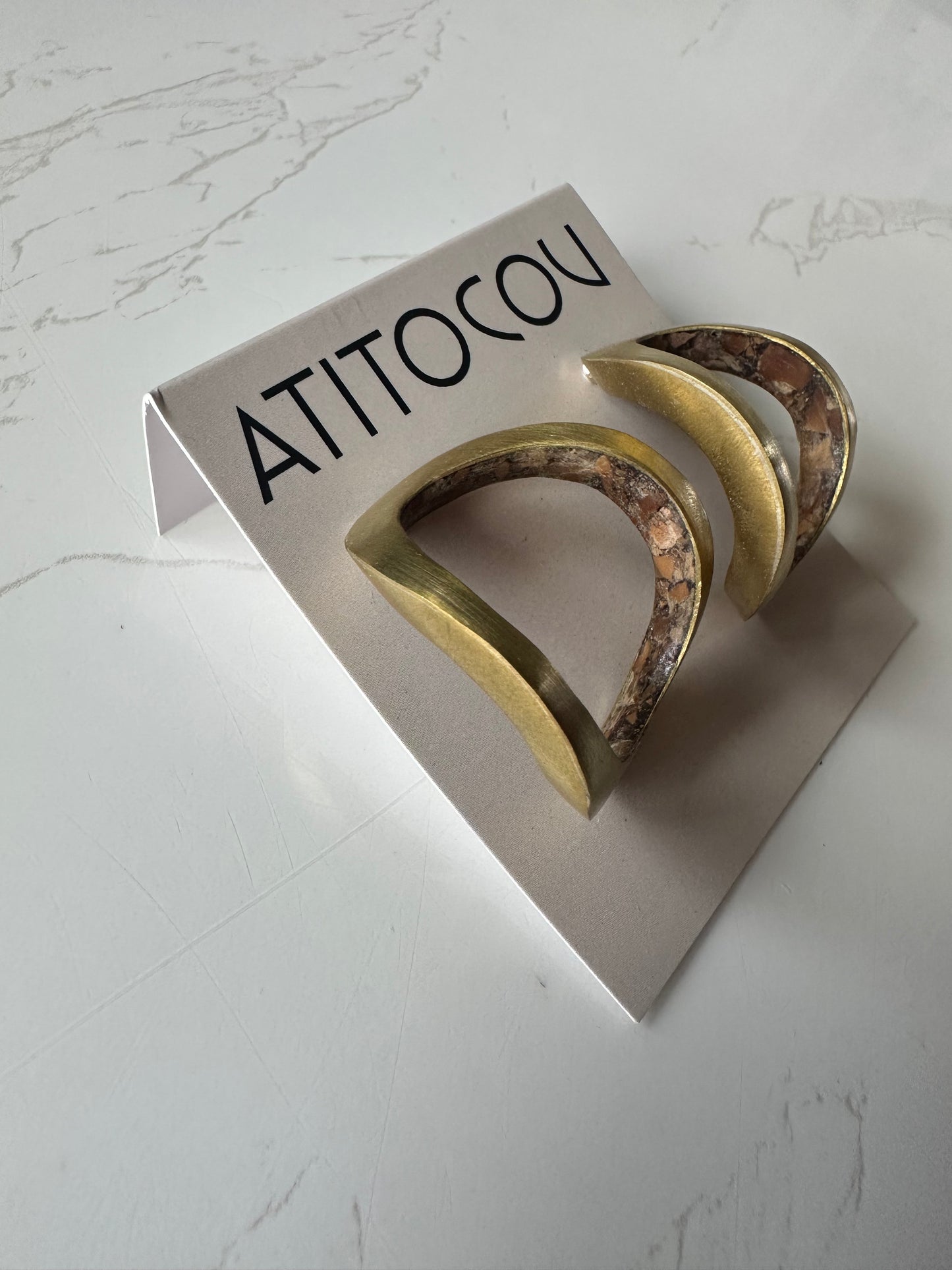 Sculptural Curved Earrings: Silver, Brass, and Piaçava