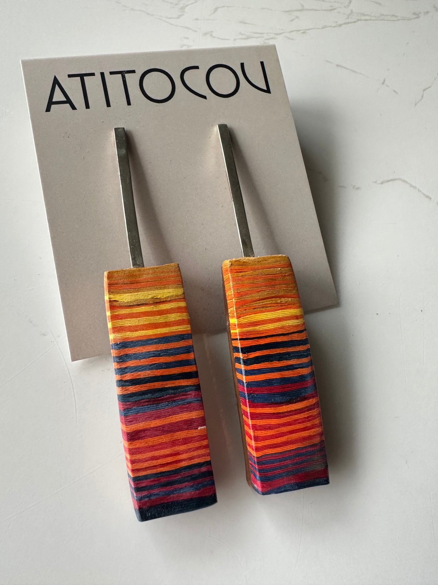 Geometric Statement Earrings: Coconut, Paper & Silver