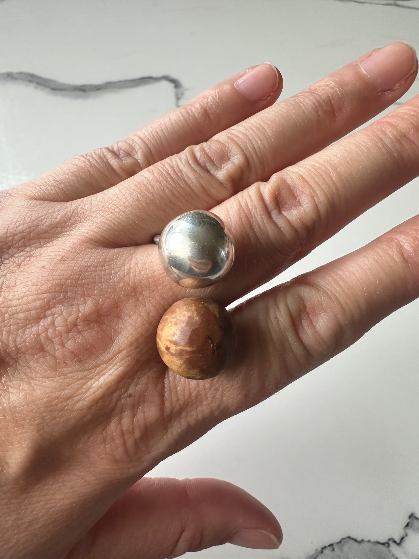 Two-Sphere Statement Ring: Coconut & Silver