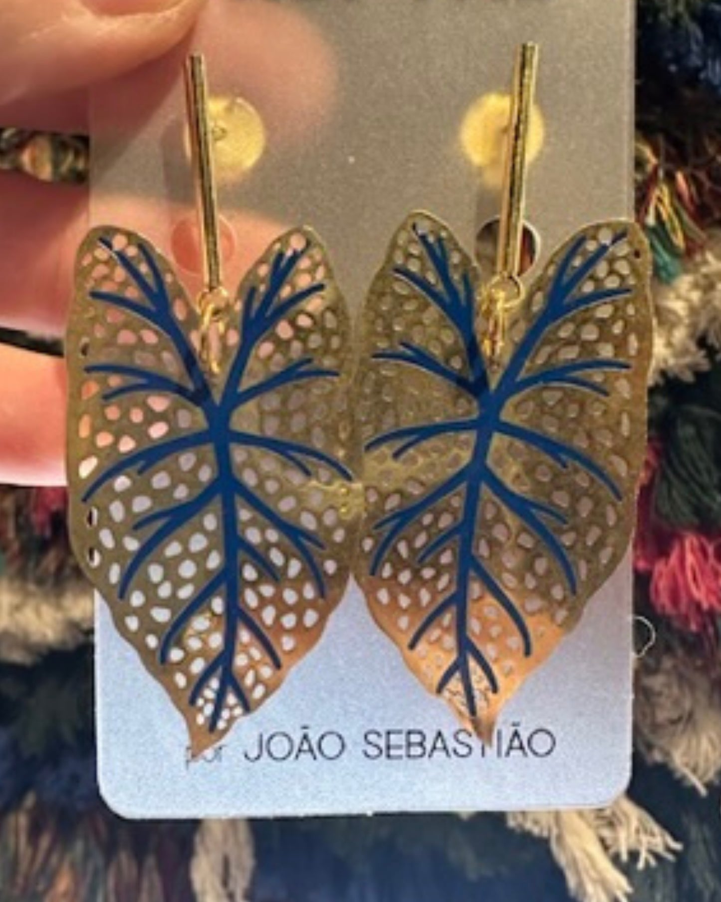 FOLHA DOURADA E AZUL EARRINGS