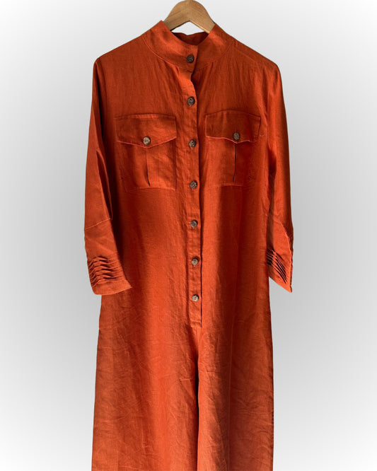 Rustic Linen Jumpsuit - Terracotta