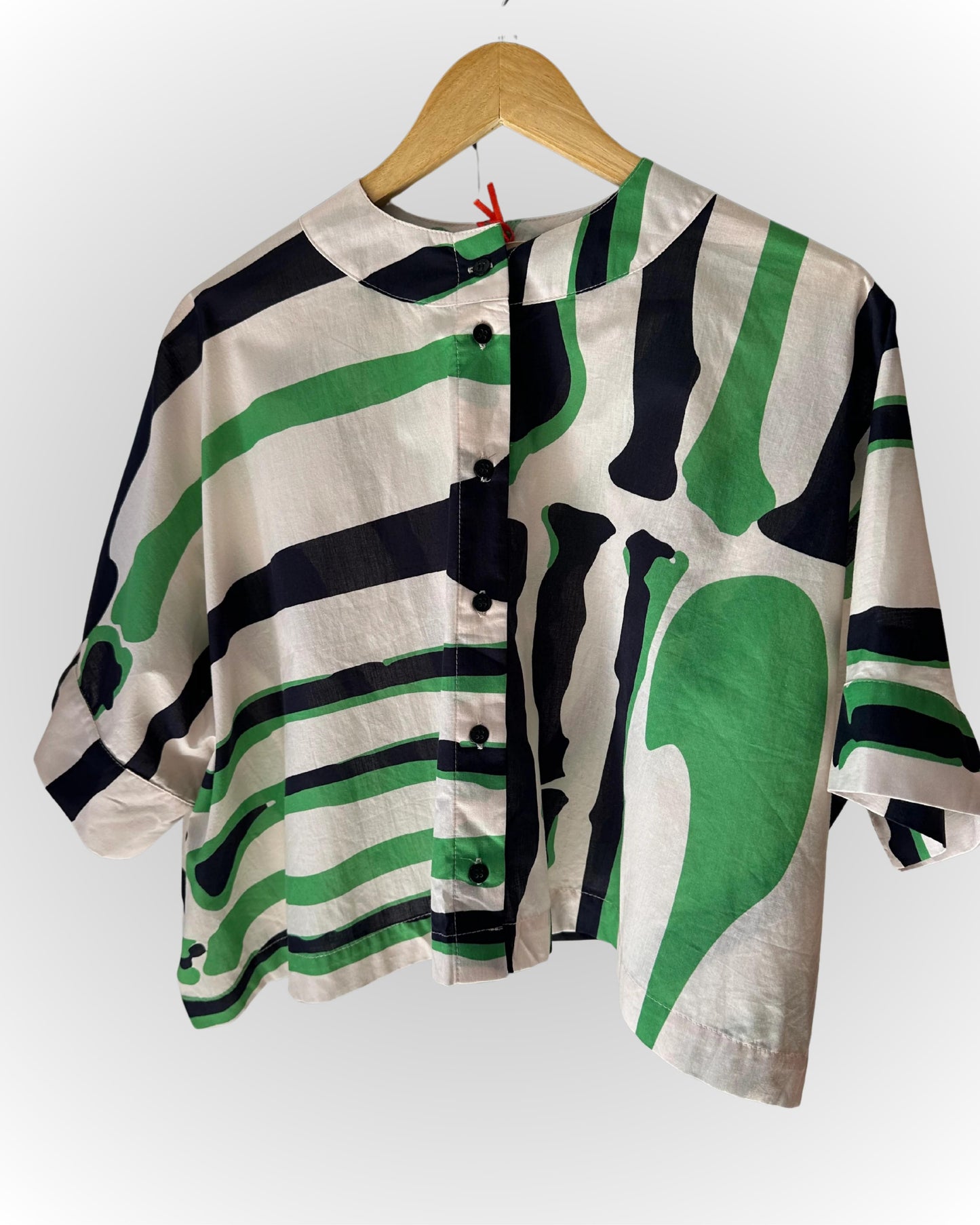 IRRITA Cropped Cotton Tunisia Shirt-  Bones Calendula Print by Rita Comparato