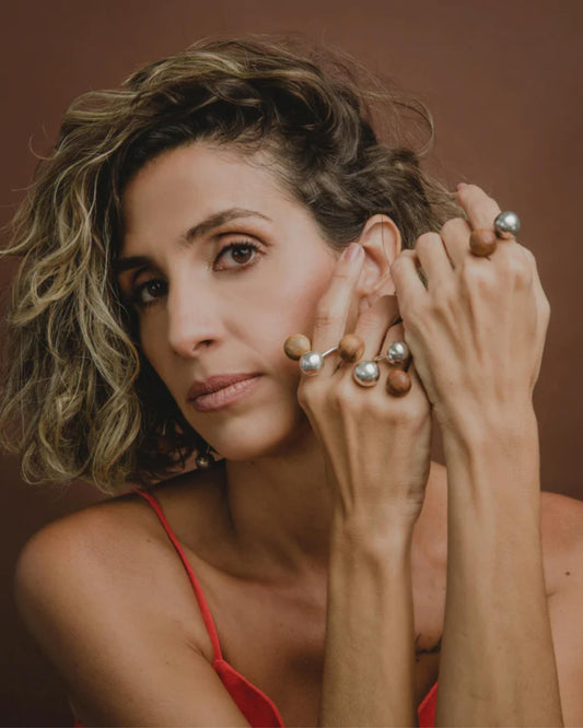 Two-Sphere Statement Ring: Coconut & Silver