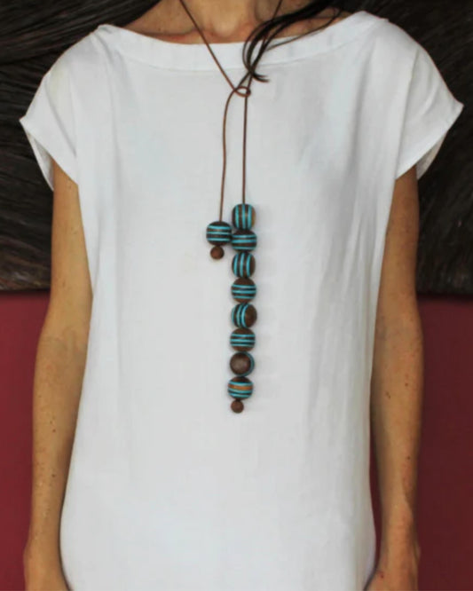 Turquoise Dream - Piaçava & Leather Necklace