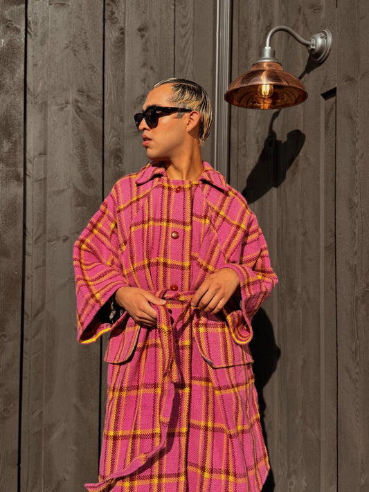 Pink /Yellow Baby Alpaca Kimono Made in a Loom