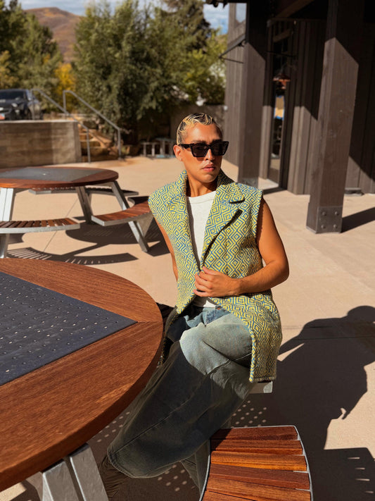 Green & Yellow Baby Alpaca Long Vest