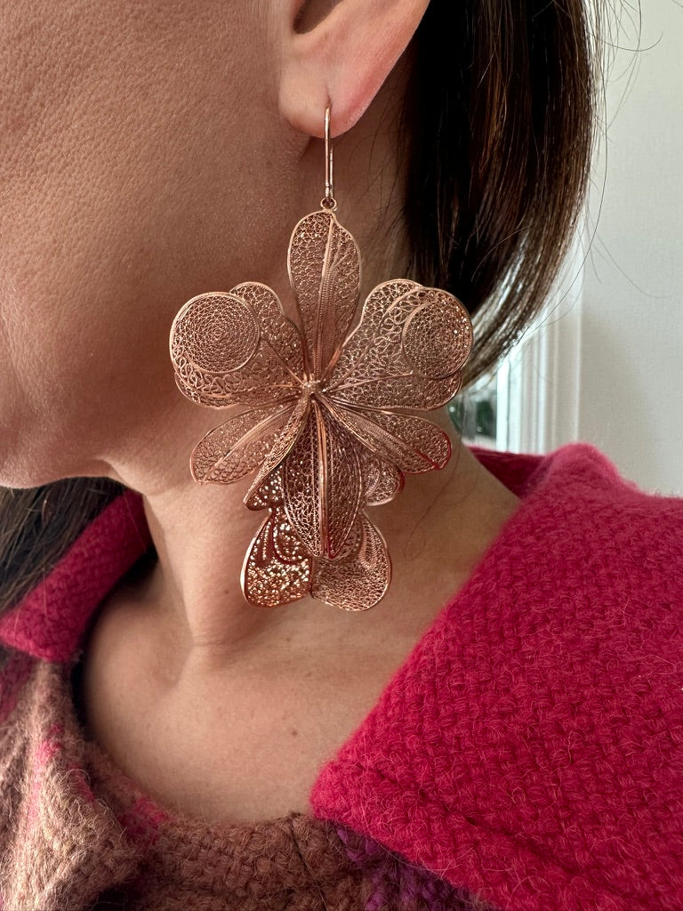 Orchid 975 Silver - Rose Gold Plated - Filigree earrings