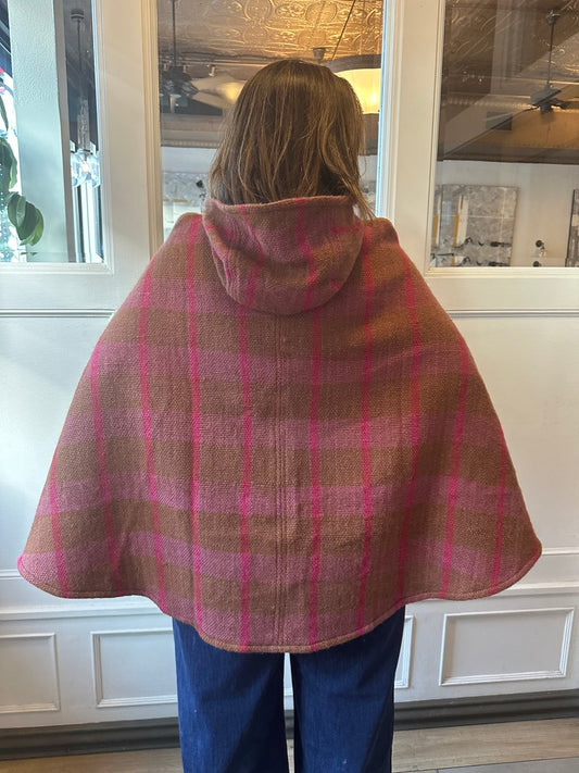 RISA - Terracota Baby Alpaca Cape with a Hoodie made in a Loom