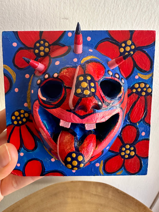 FLOWERS, Mixed Media Vejigante Mask 2024, 4x4in