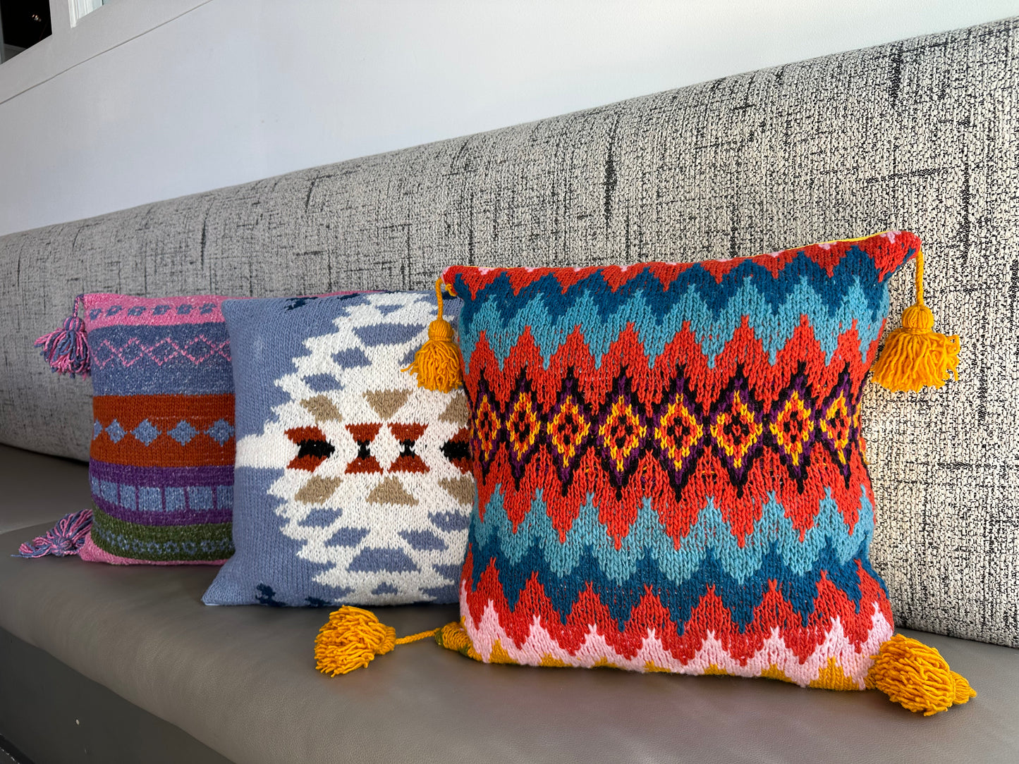 HANDMADE KNITTED VIBRANT ALPACA WOOL PILLOWS