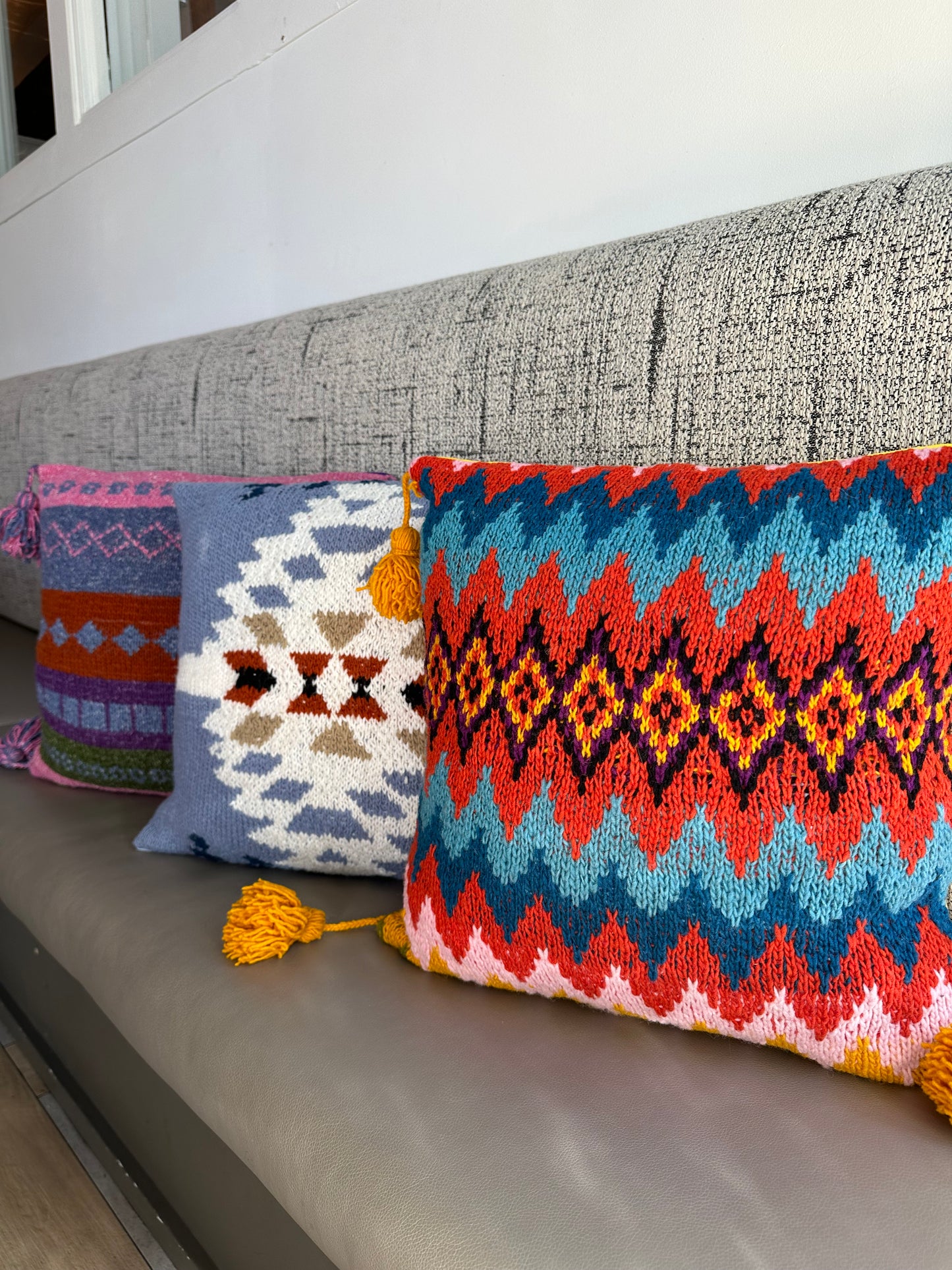 HANDMADE KNITTED VIBRANT ALPACA WOOL PILLOWS