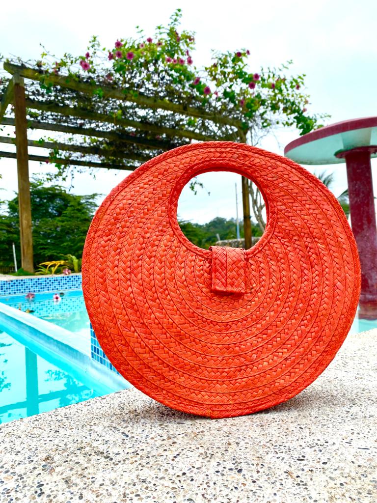 ROUND TOQUILLA STRAW BAG, Media Naranja