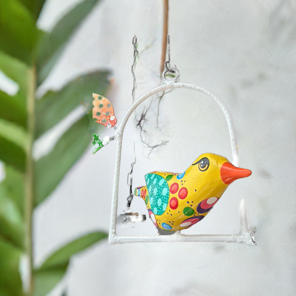 HANGING COLORFUL BIRDS WINDOW DECOR SET, two little birds